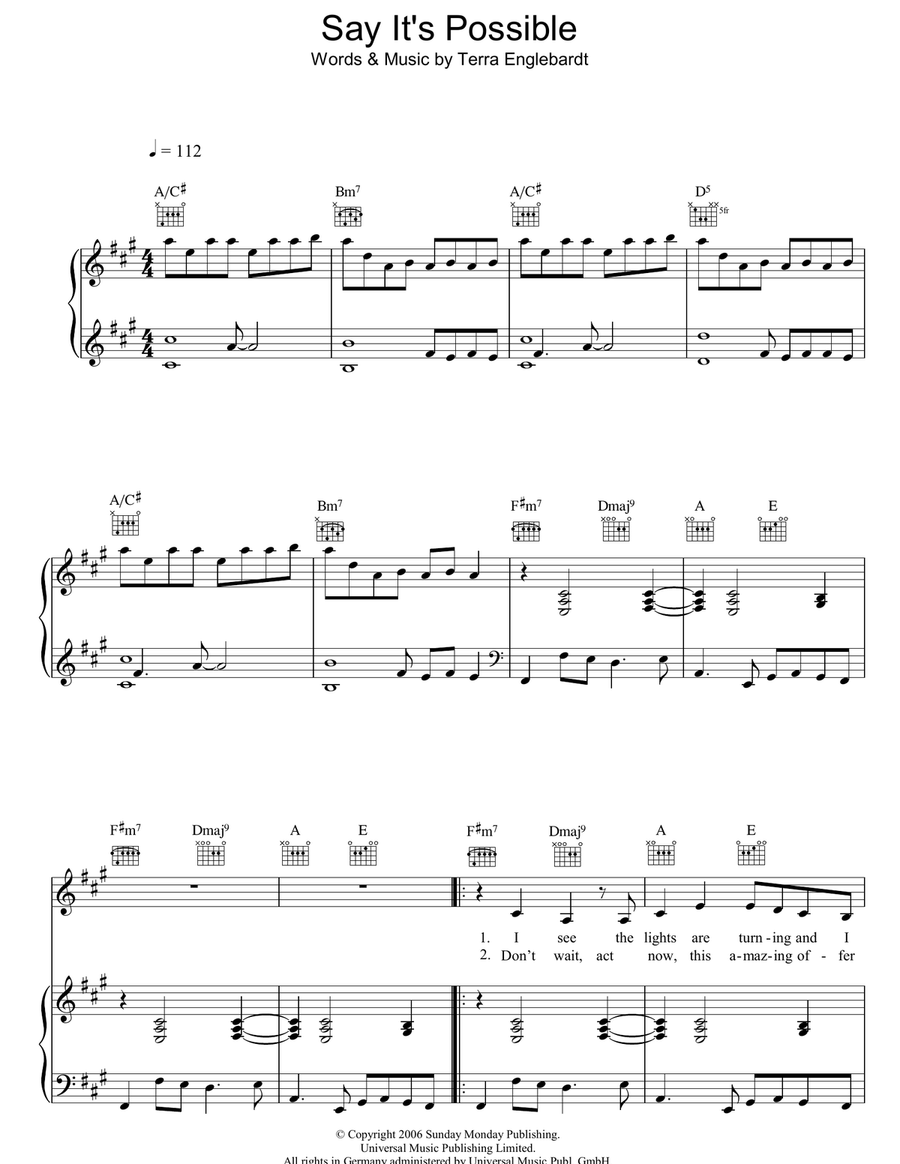 Say It's Possible Piano, Vocal, Guitar scores gallery preview page 1