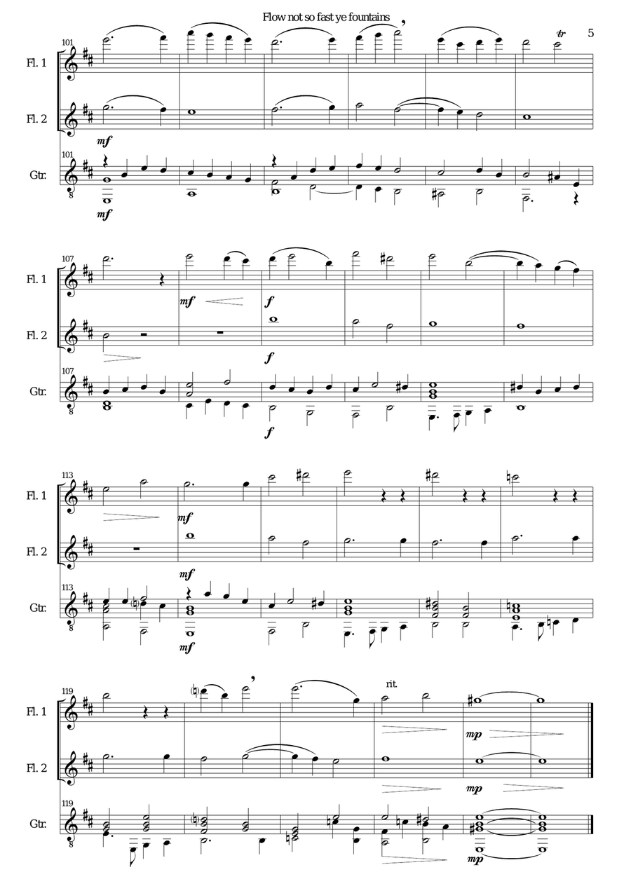 Flow not so fast ye fountains for 2 flutes and guitar Flute scores gallery preview page 5