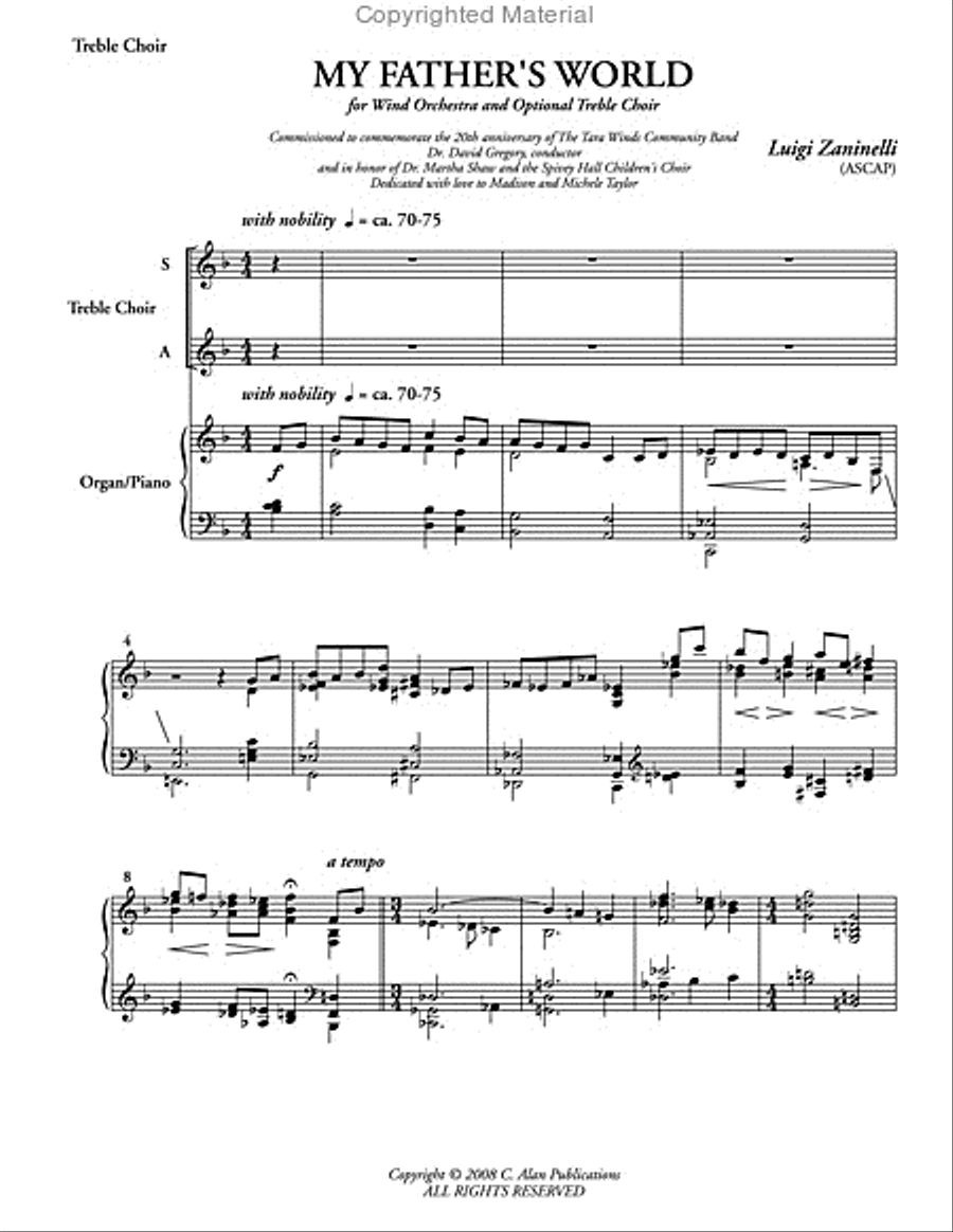 My Father's World (octavo for band version) SSAA scores gallery preview page 2