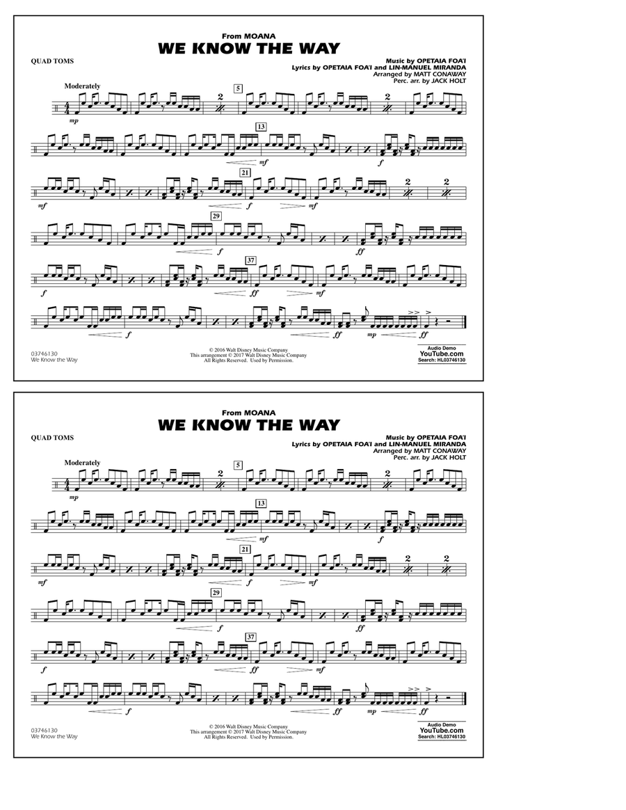 We Know the Way (from Moana) (arr. Matt Conaway) - Quad Toms Marching Band scores gallery preview page 1