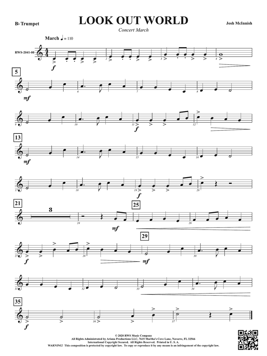 Look Out World - Concert March: 1st B-flat Trumpet B-Flat Trumpet scores gallery preview page 1