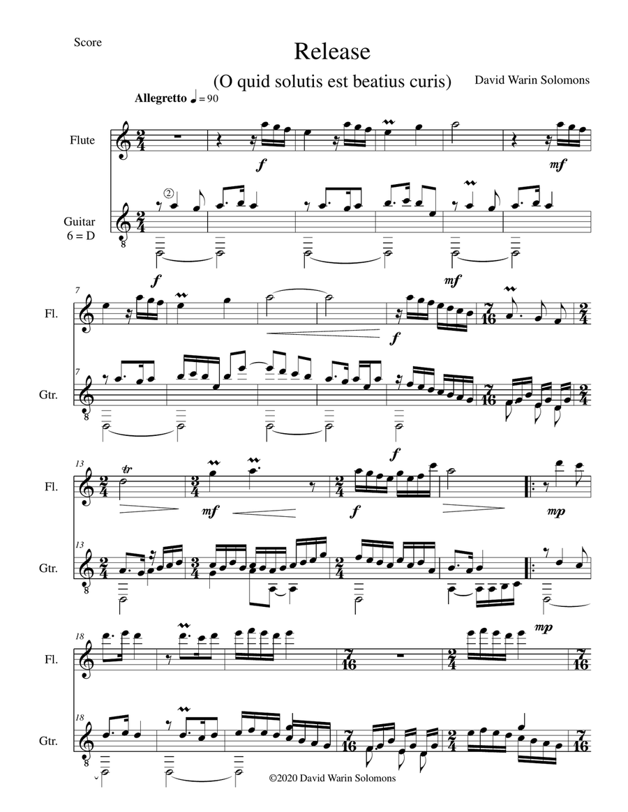 Release (O quid solutis est beatius curis) for flute and guitar Flute scores gallery preview page 1