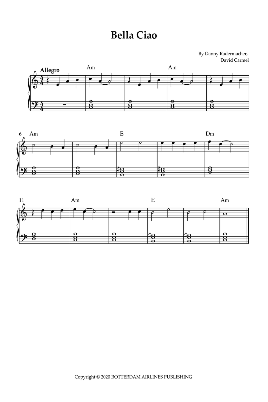 Bella Ciao Easy Piano scores gallery preview page 1