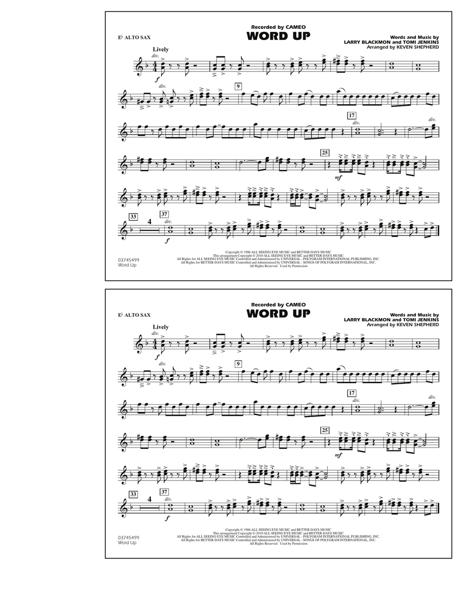 Word Up - Eb Alto Sax Marching Band scores gallery preview page 1