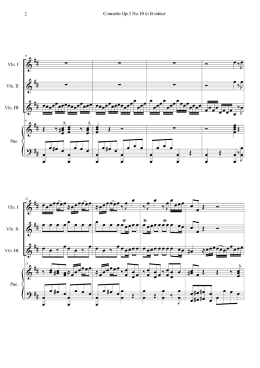 Concerto Op.3 No.10 in B minor RV 580 I. Allegro Piano Quartet scores gallery preview page 2