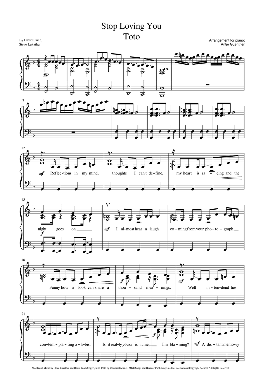 Stop Loving You Piano Solo scores gallery preview page 1