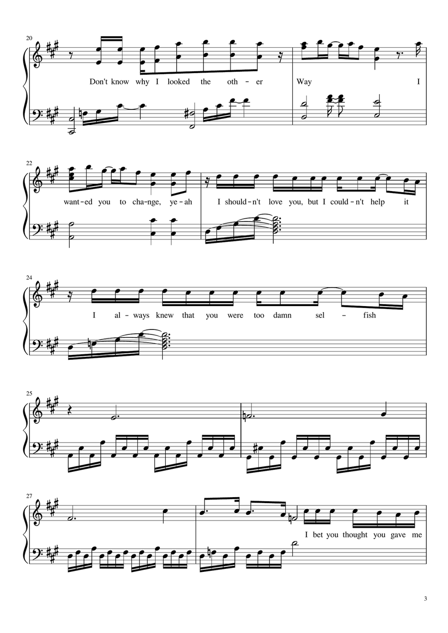 Selfish Piano Solo scores gallery preview page 3