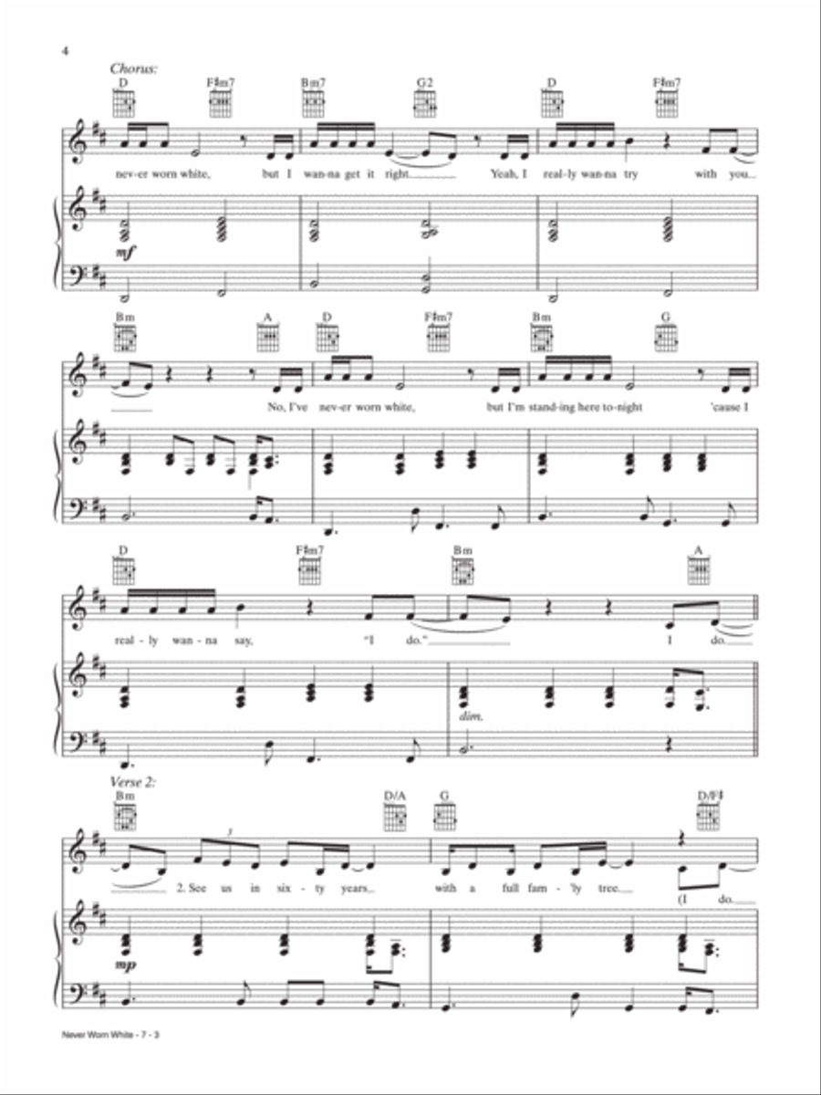 Never Worn White Piano, Vocal, Guitar scores gallery preview page 3