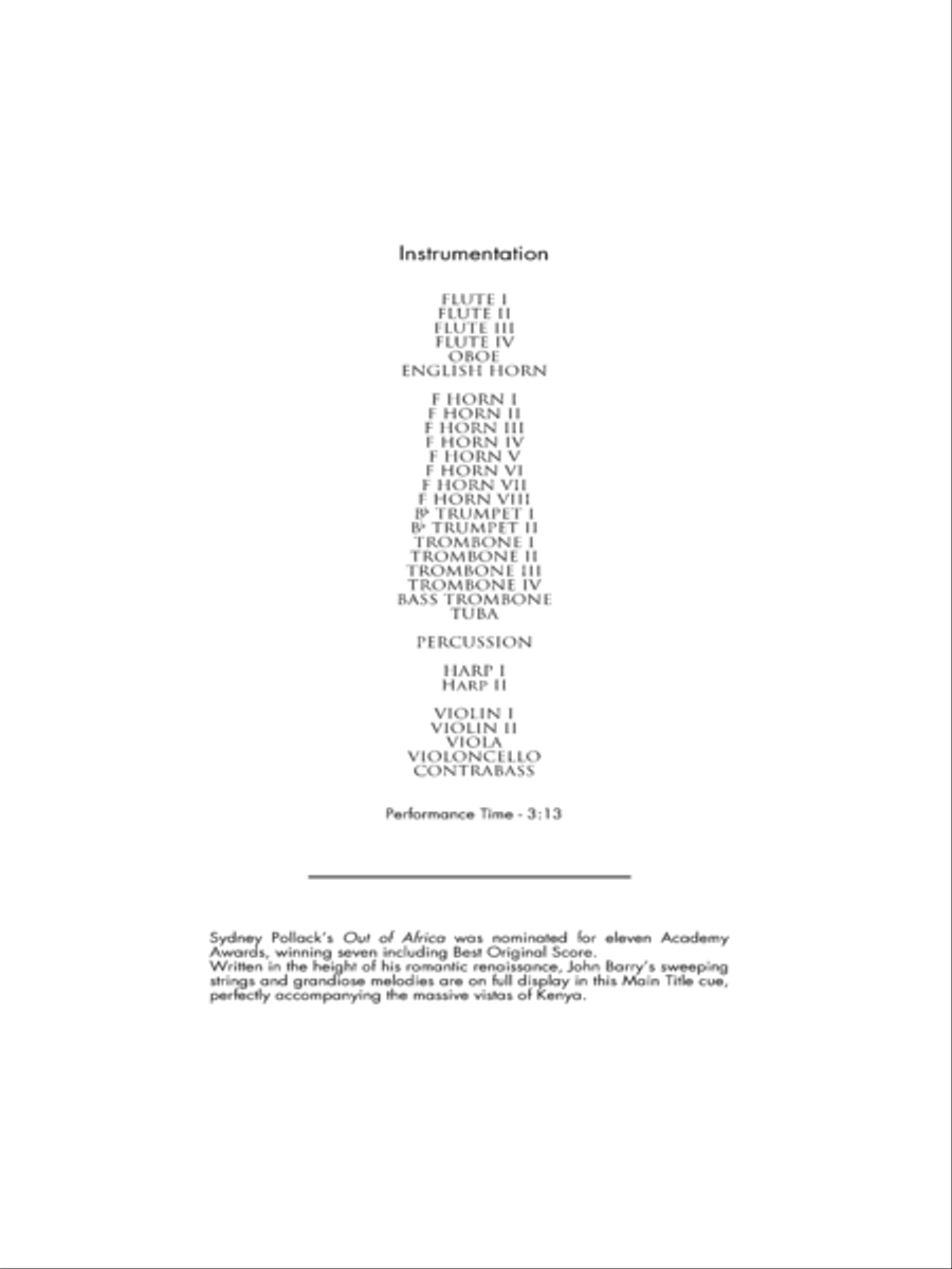 I Had A Farm In Africa (main Title) - Score Only Full Orchestra scores gallery preview page 2