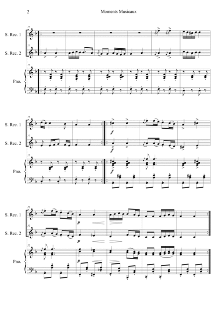 Moments Musicaux No.3 in Dm Recorder scores gallery preview page 2