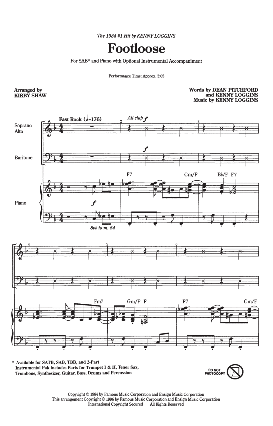 Footloose (arr. Kirby Shaw) 3-Part scores gallery preview page 1