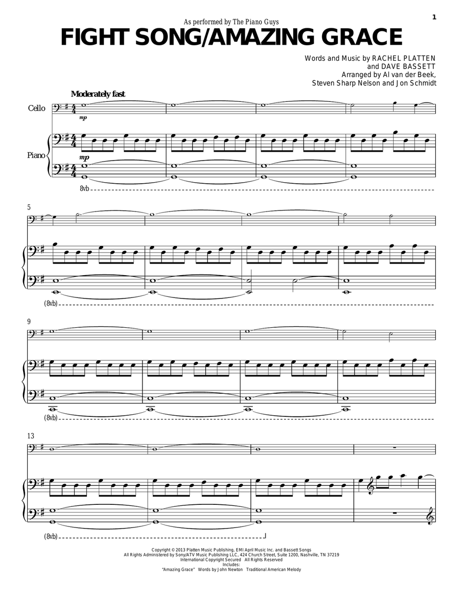 Fight Song/Amazing Grace Piano scores gallery preview page 1
