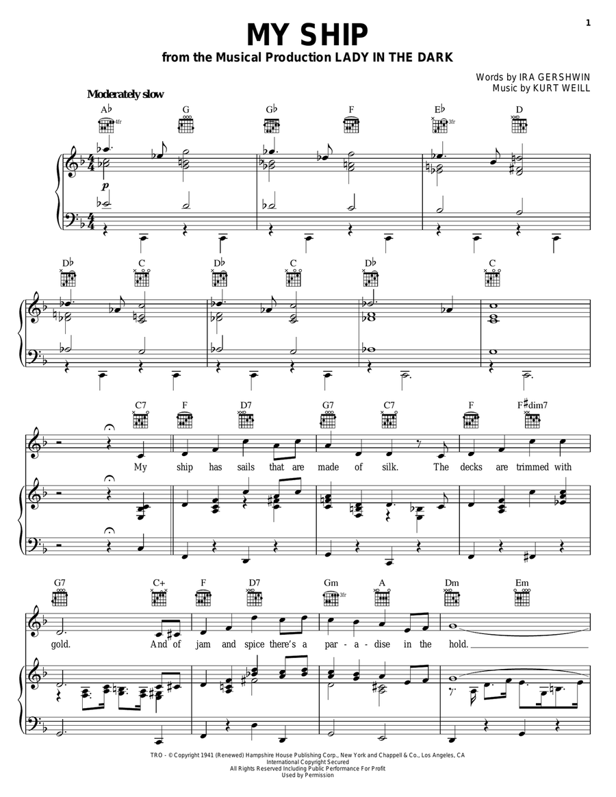 My Ship My Ship Piano, Vocal, Guitar scores gallery preview page 1