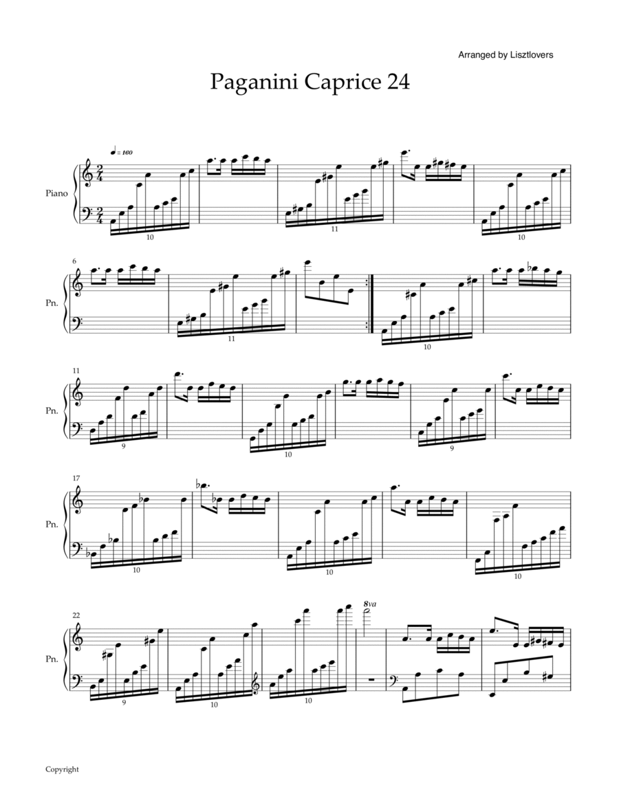 Paganini Caprice 24 Piano Variations (advanced players) Piano Solo scores gallery preview page 1