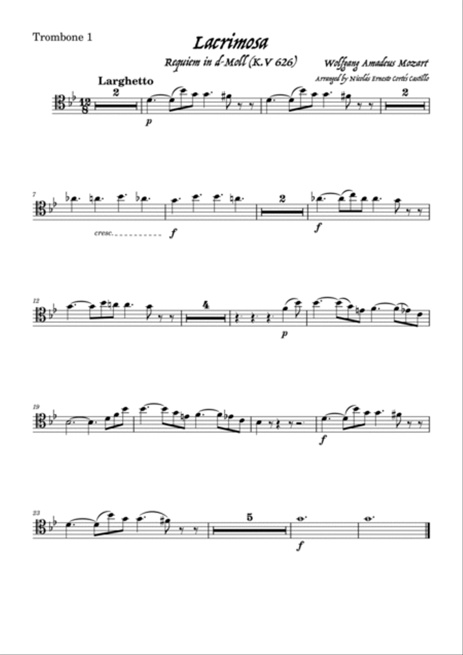Lacrimosa (from Requiem in D minor, K. 626) for Trombone Choir Large Ensemble scores gallery preview page 5
