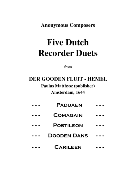 Five Dutch Baroque Duets for SS, AA, or TT Recorders image number null