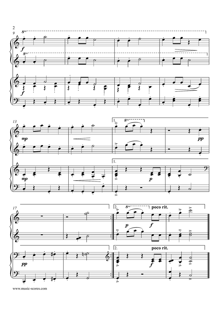 Up on the Housetop - Piano Duet Easy Piano scores gallery preview page 2