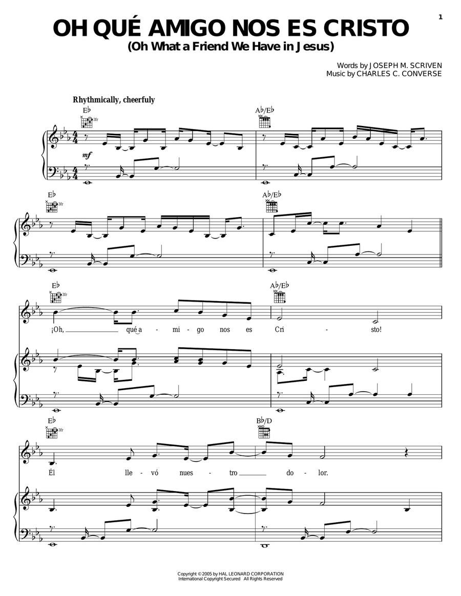 Oh Qué Amigo Nos Es Cristo (Oh What A Friend We Have In Jesus) Piano, Vocal, Guitar scores gallery preview page 1