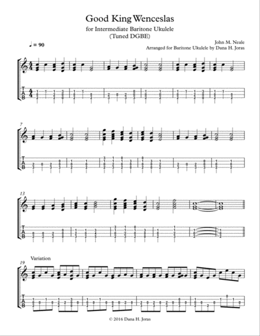 Good King Wenceslas for Fingerpicking Baritone Ukulele Baritone Ukulele scores gallery preview page 1