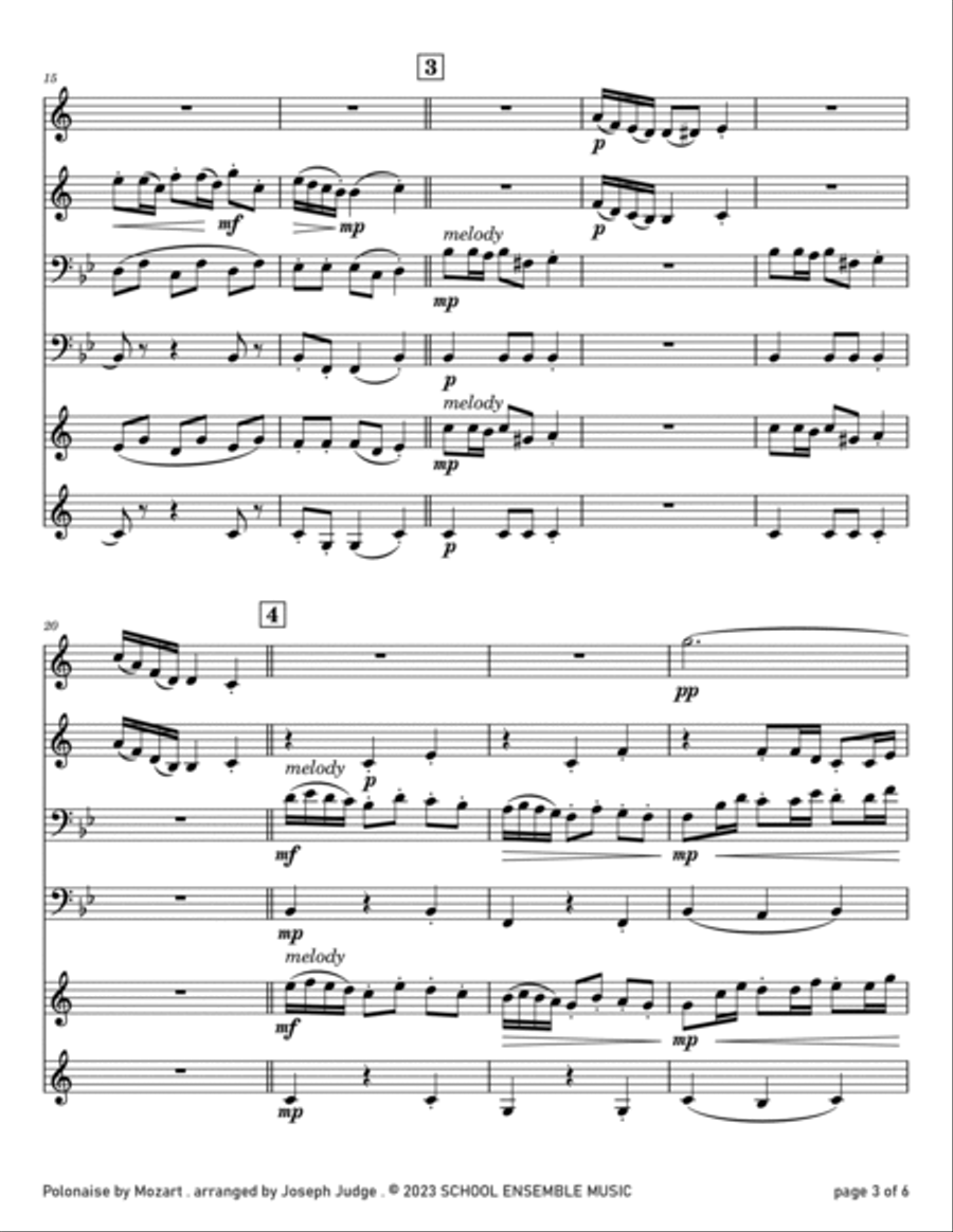 Polonaise by Mozart for Brass Quartet in Schools Brass Quartet scores gallery preview page 3