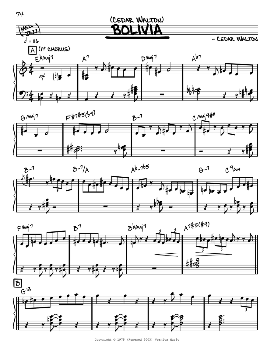 Bolivia (solo only) Bolivia (solo only) Piano scores gallery preview page 1