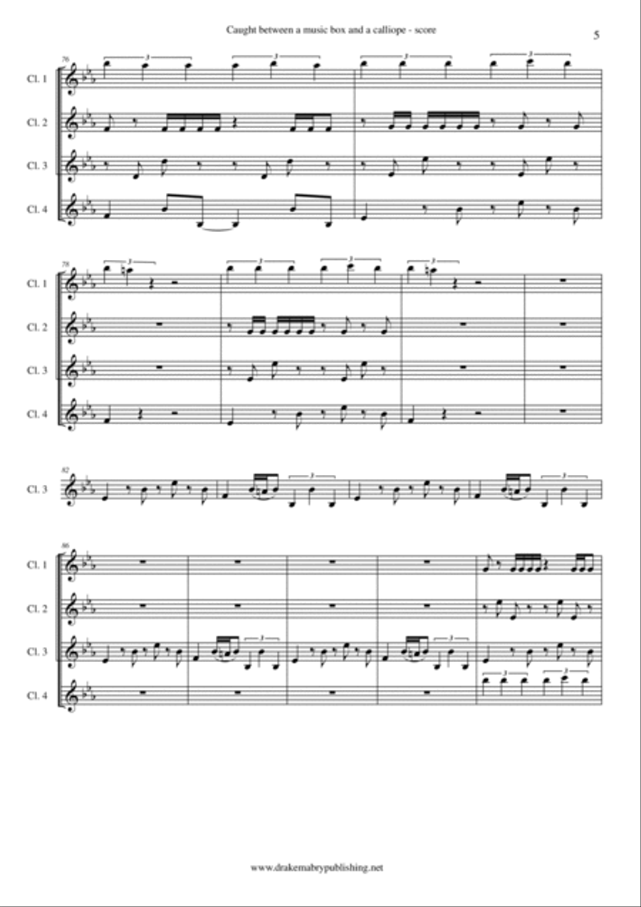Caught between a music box and a calliope (4 Bb clarinets) Clarinet Quartet scores gallery preview page 5