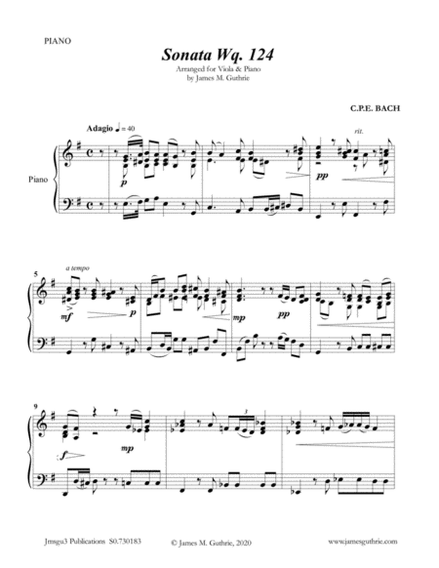 CPE BACH: Sonata in E Minor WQ124 for Viola & Piano image number null