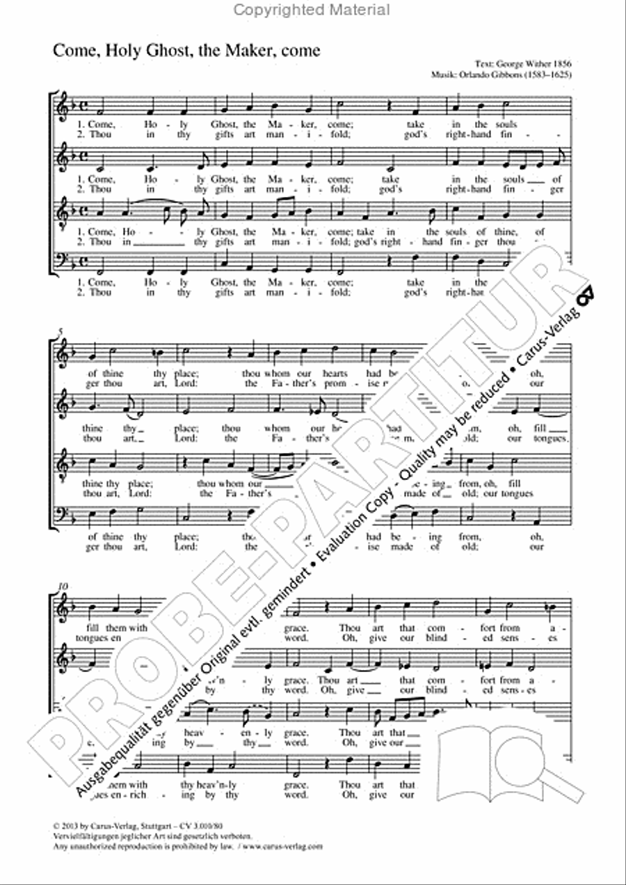 Come, Holy Ghost, the Maker, come 4-Part scores gallery preview page 2