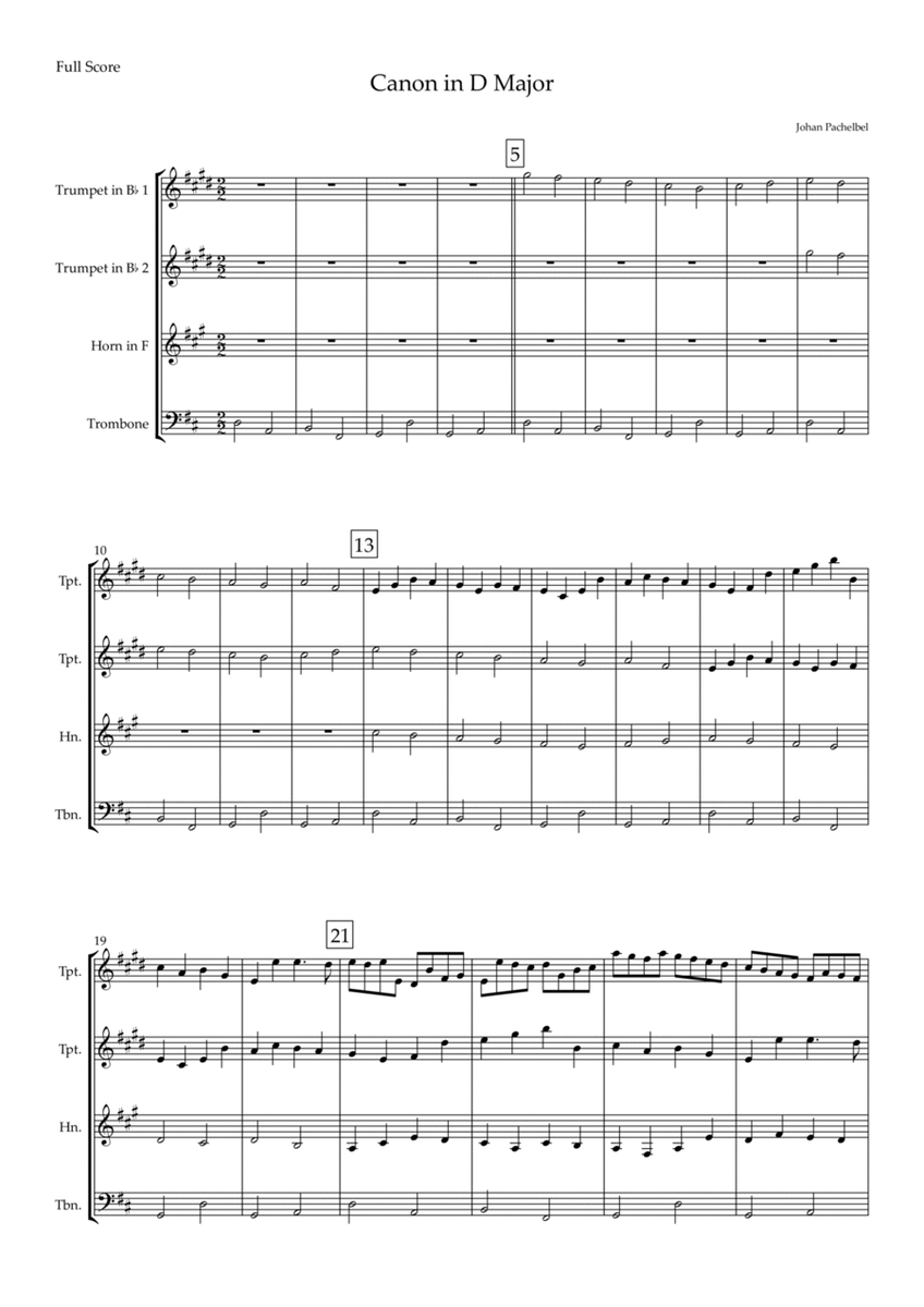 Canon in D Major (Johann Pachelbel) for Brass Quartet image number null