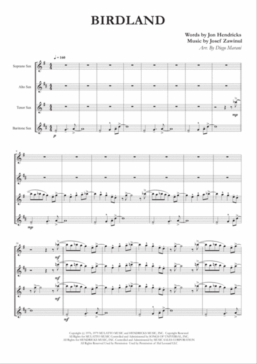 Birdland Woodwind Quartet scores gallery preview page 1