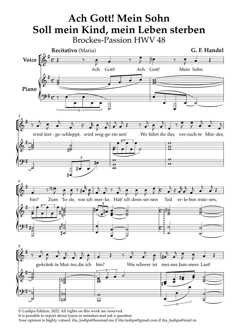 Ach Gott! Mein Sohn; Soll mein Kind, mein Leben sterben (E minor) Piano scores gallery preview page 3
