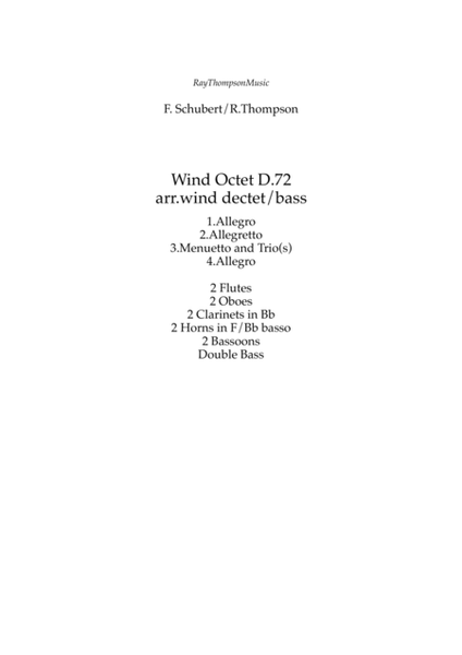 Schubert: Wind Octet D72 (Complete) arranged wind dectet/bass - symphonic wind ensemble image number null