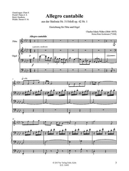 Allegro cantabile f-Moll (für Flöte und Orgel) (aus der Orgel-Sinfonie Nr. 5 op. 42 Nr. 1)