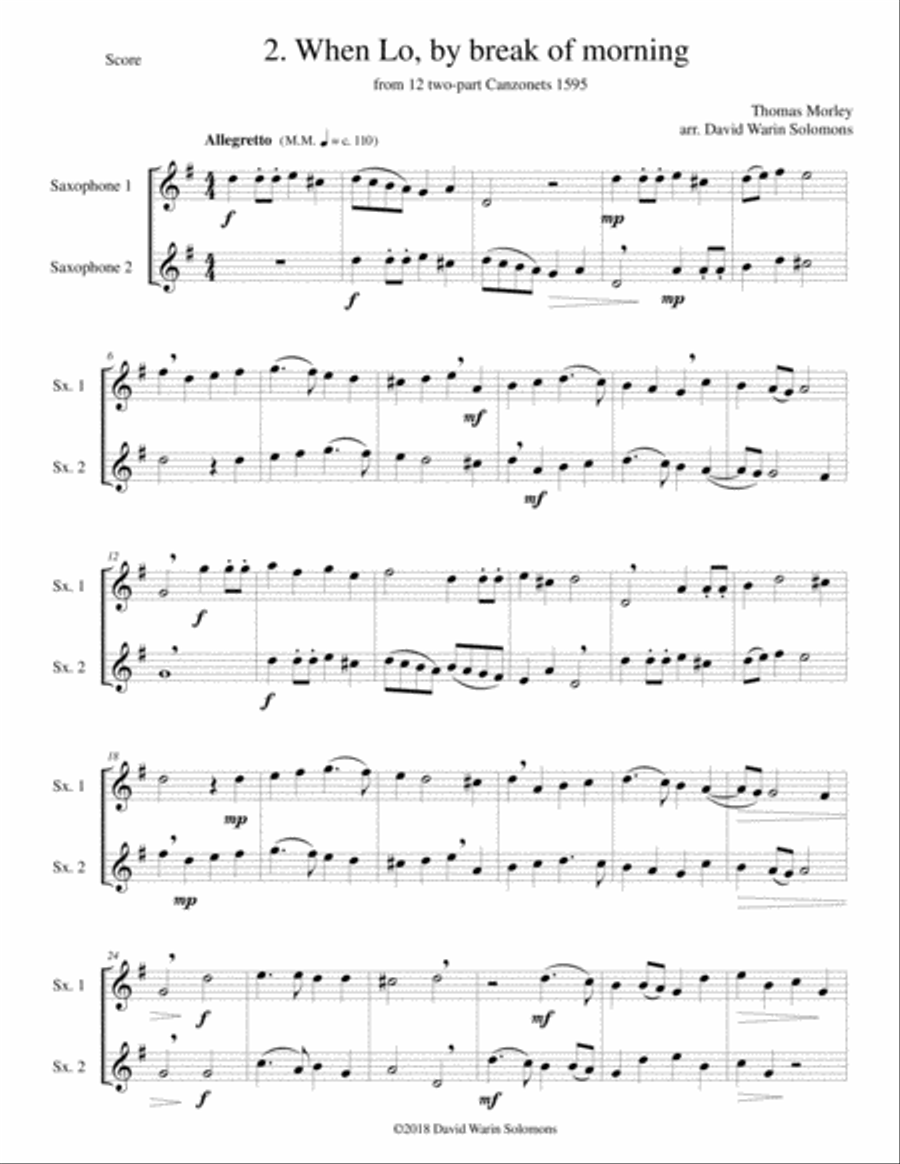 12 easy Canzonets for saxophone duo Woodwind Quartet scores gallery preview page 3