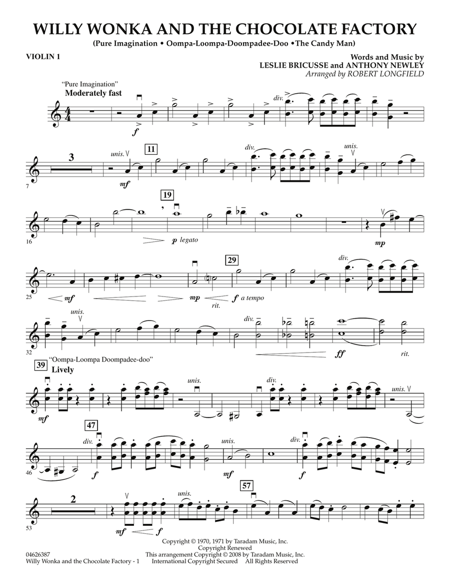 Willy Wonka And The Chocolate Factory (Medley) - Violin 1 Orchestra scores gallery preview page 1