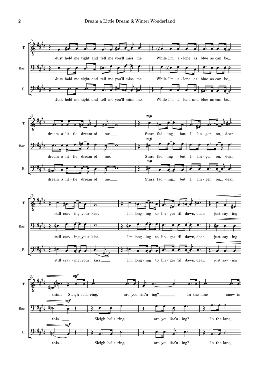 Dream a Little Dream / Winter Wonderland (arr. Keely Hodgson) 3-Part scores gallery preview page 2