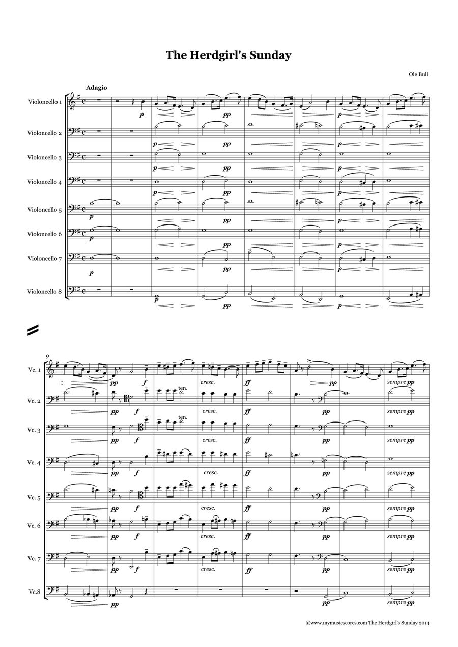 Ole Bull The Herdgirl's Sunday for Cello Octet String Orchestra scores gallery preview page 2