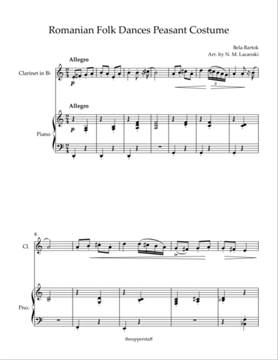 Romanian Folk Dances Peasant Costume Clarinet Solo scores gallery preview page 2