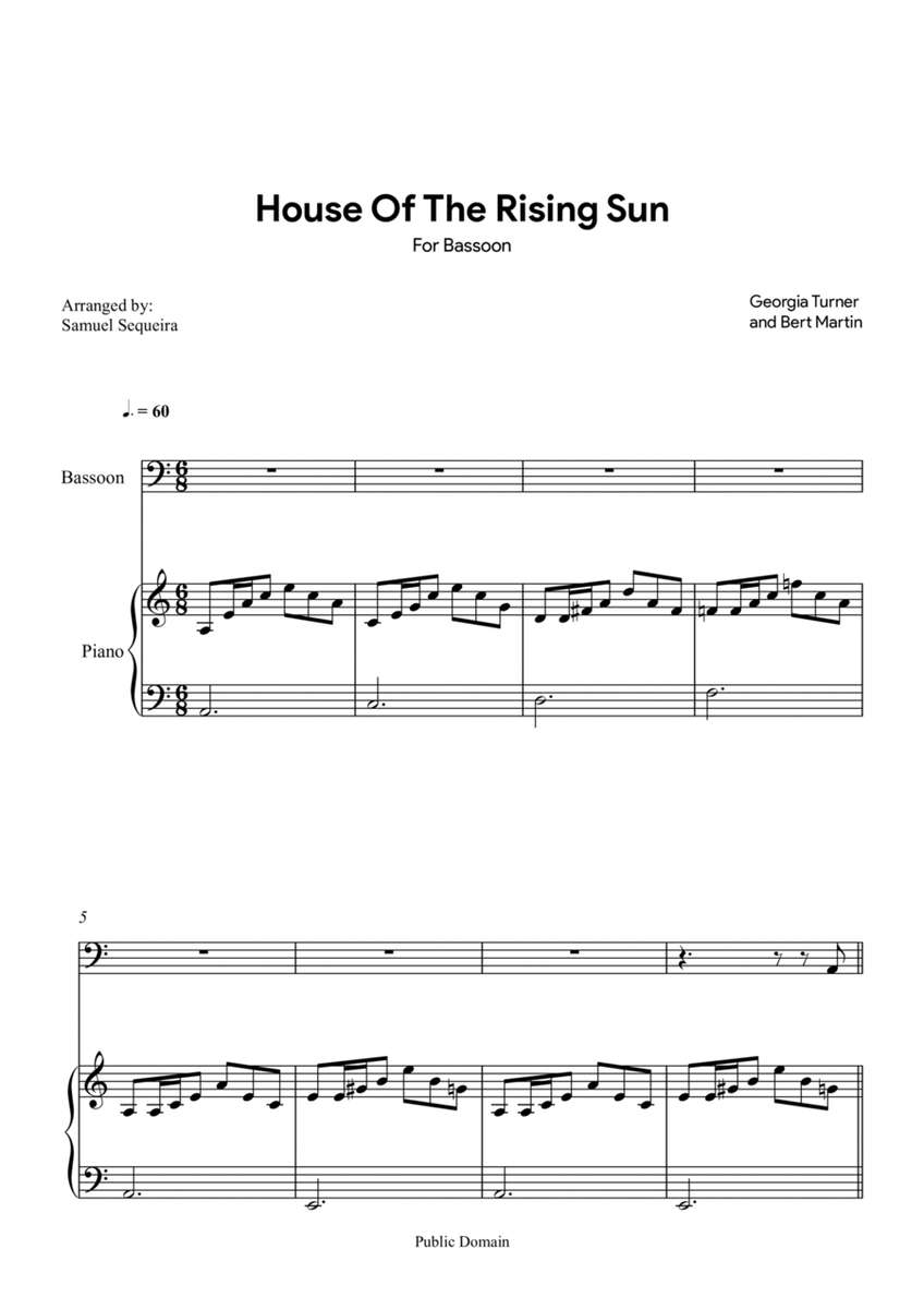 House of the Rising Sun - for Bassoon - with play along image number null