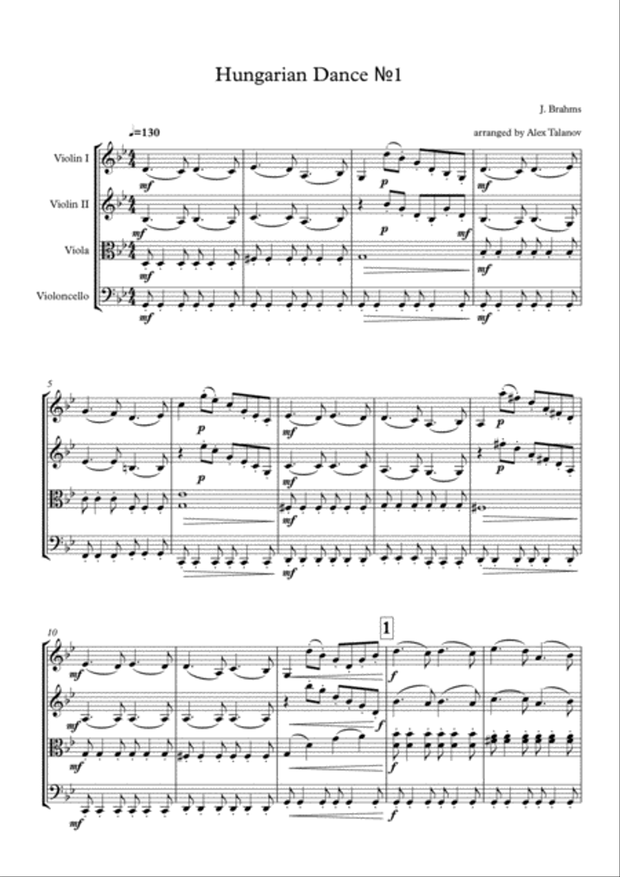 Hungarian Dance №1 Hungarian Dance №1 String Quartet scores gallery preview page 2