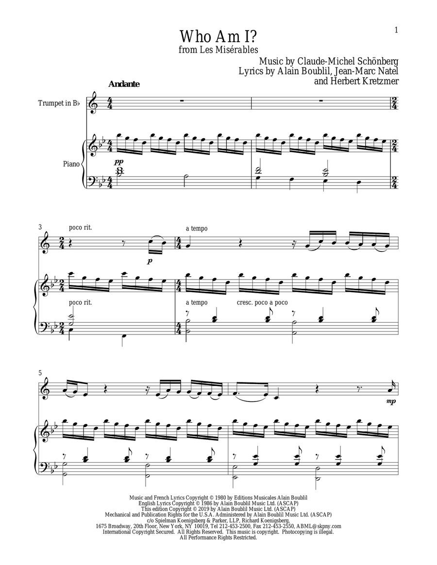 Who Am I? (from Les Miserables) Trumpet Solo scores gallery preview page 1