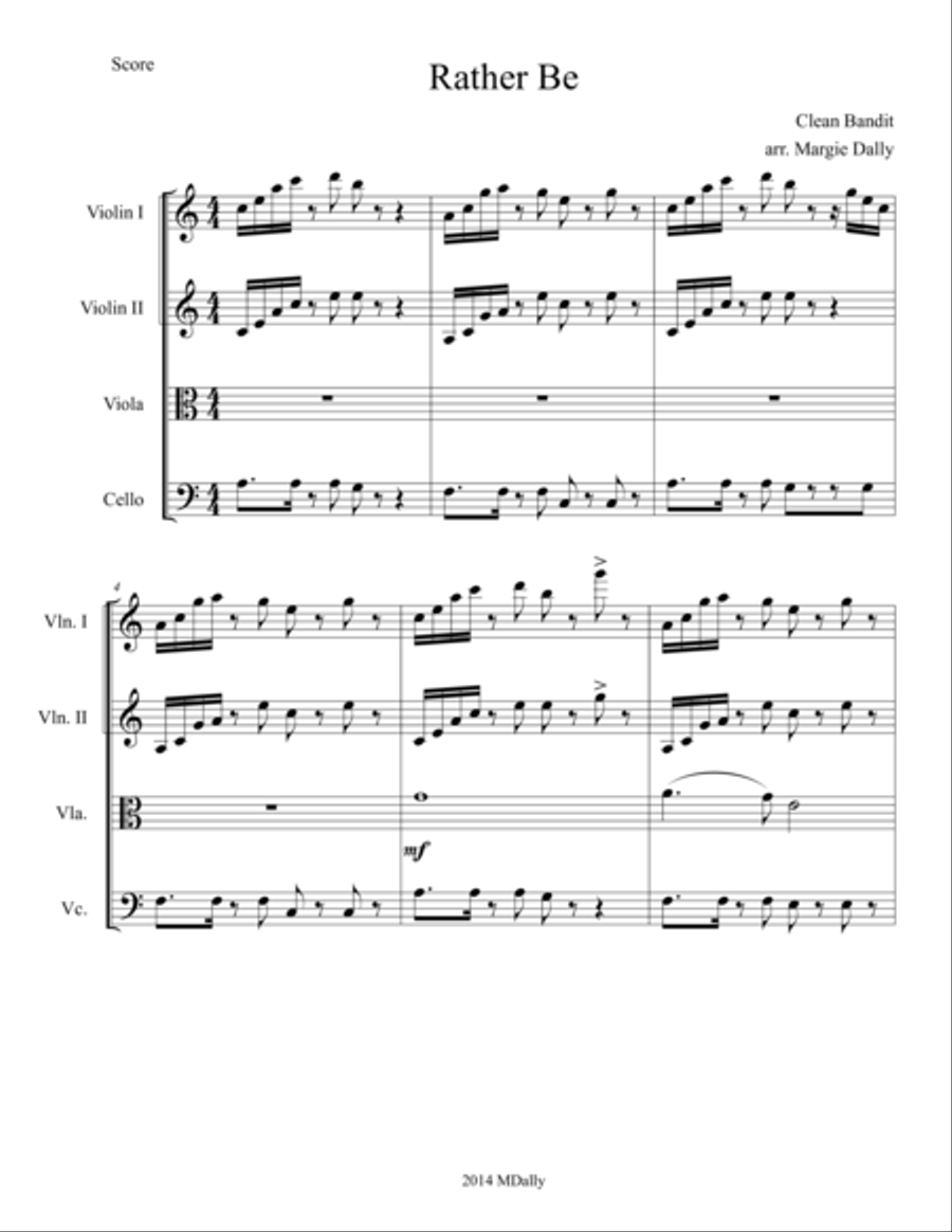 Rather Be String Quartet scores gallery preview page 1