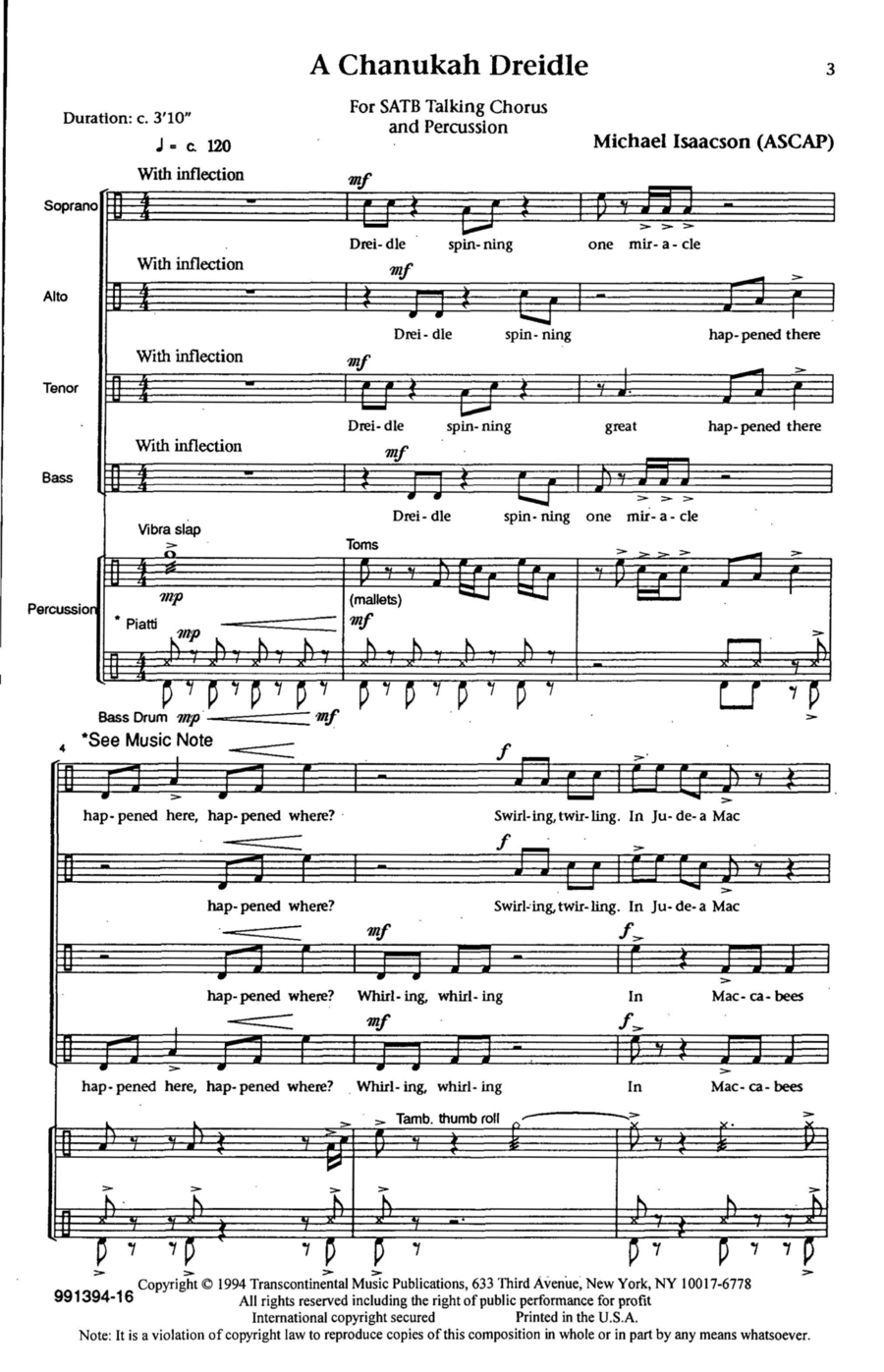A Chanukah Dreidle 4-Part scores gallery preview page 1