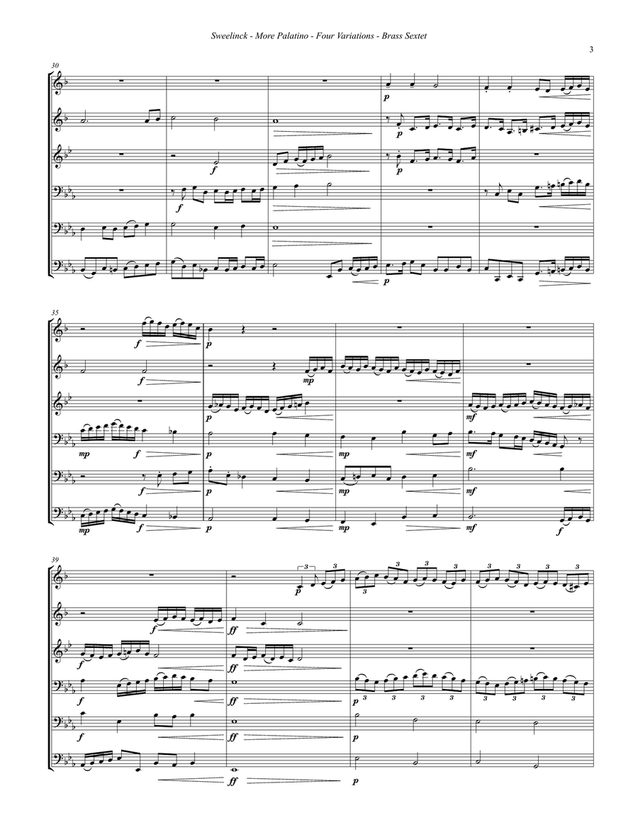 Sweelinck - More Palatino, Four Variations for Brass Sextet Brass Ensemble scores gallery preview page 3