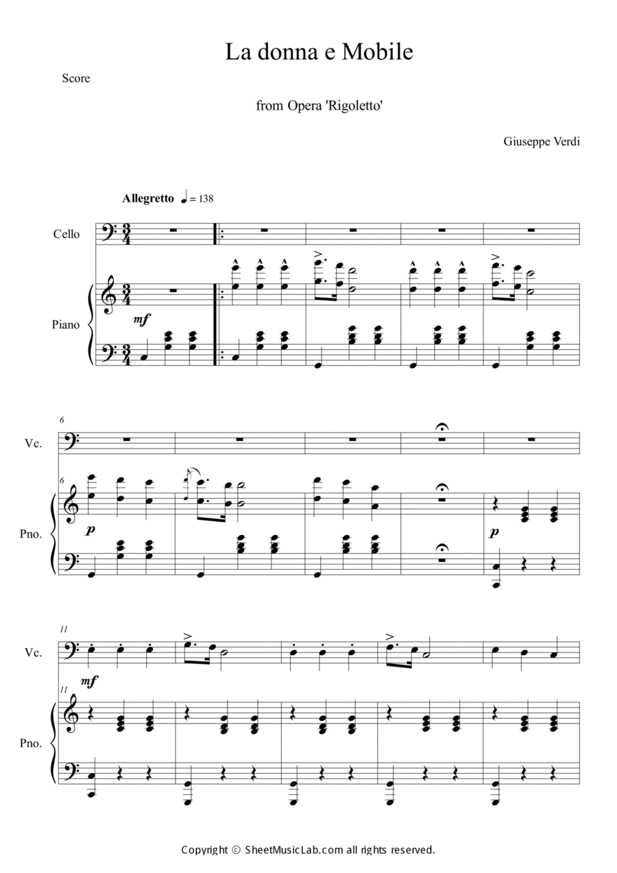 La donna e Mobile from Opera Rigoletto Piano scores gallery preview page 1