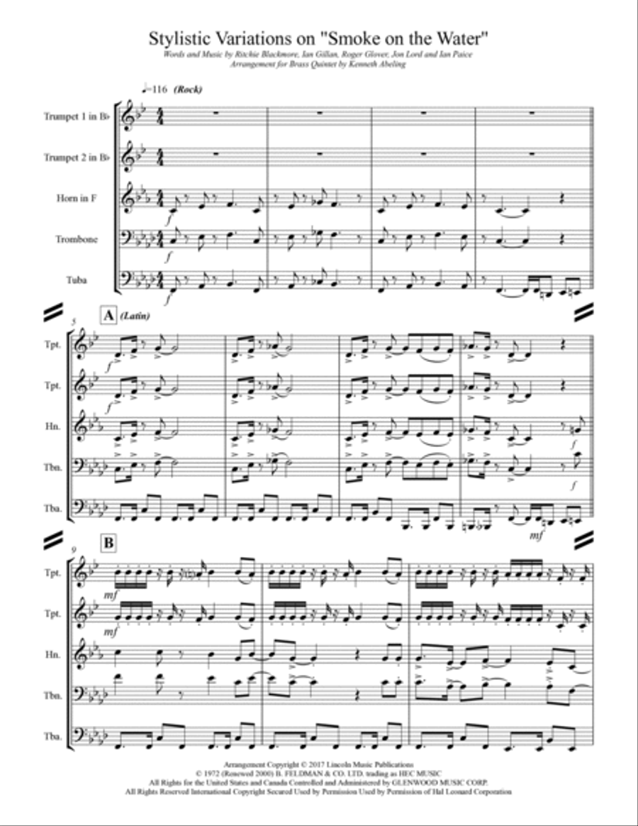 Smoke On The Water Brass Ensemble scores gallery preview page 2