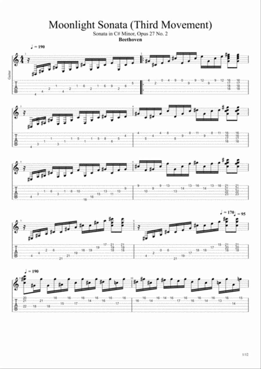 Moonlight Sonata - 3rd Movement guitar solo Classical Guitar scores gallery preview page 1