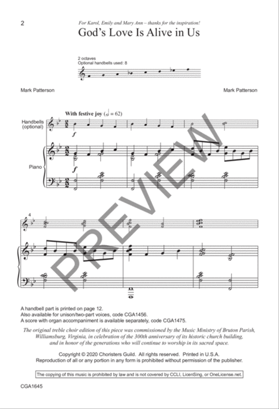 God's Love Is Alive in Us SATB + Unison) 4-Part scores gallery preview page 2