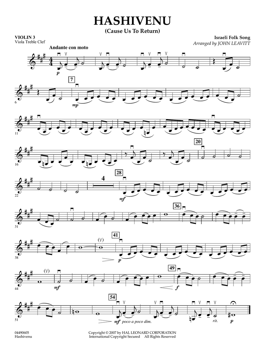 Hashivenu (Cause Us to Return) - Violin 3 (Viola T.C.) Orchestra scores gallery preview page 1