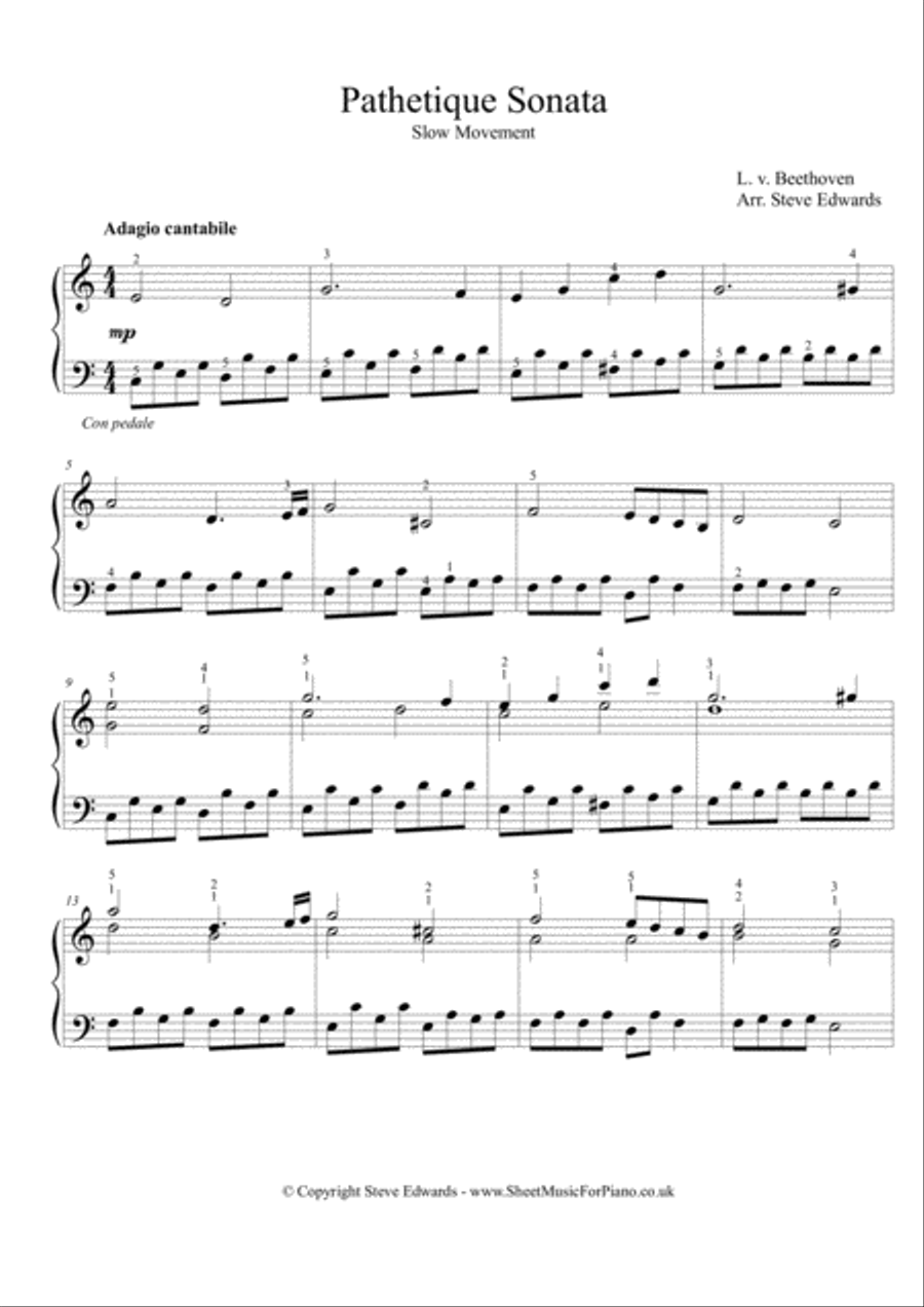 Pathetique Sonata Adagio - Moderate piano difficulty Piano Solo scores gallery preview page 2